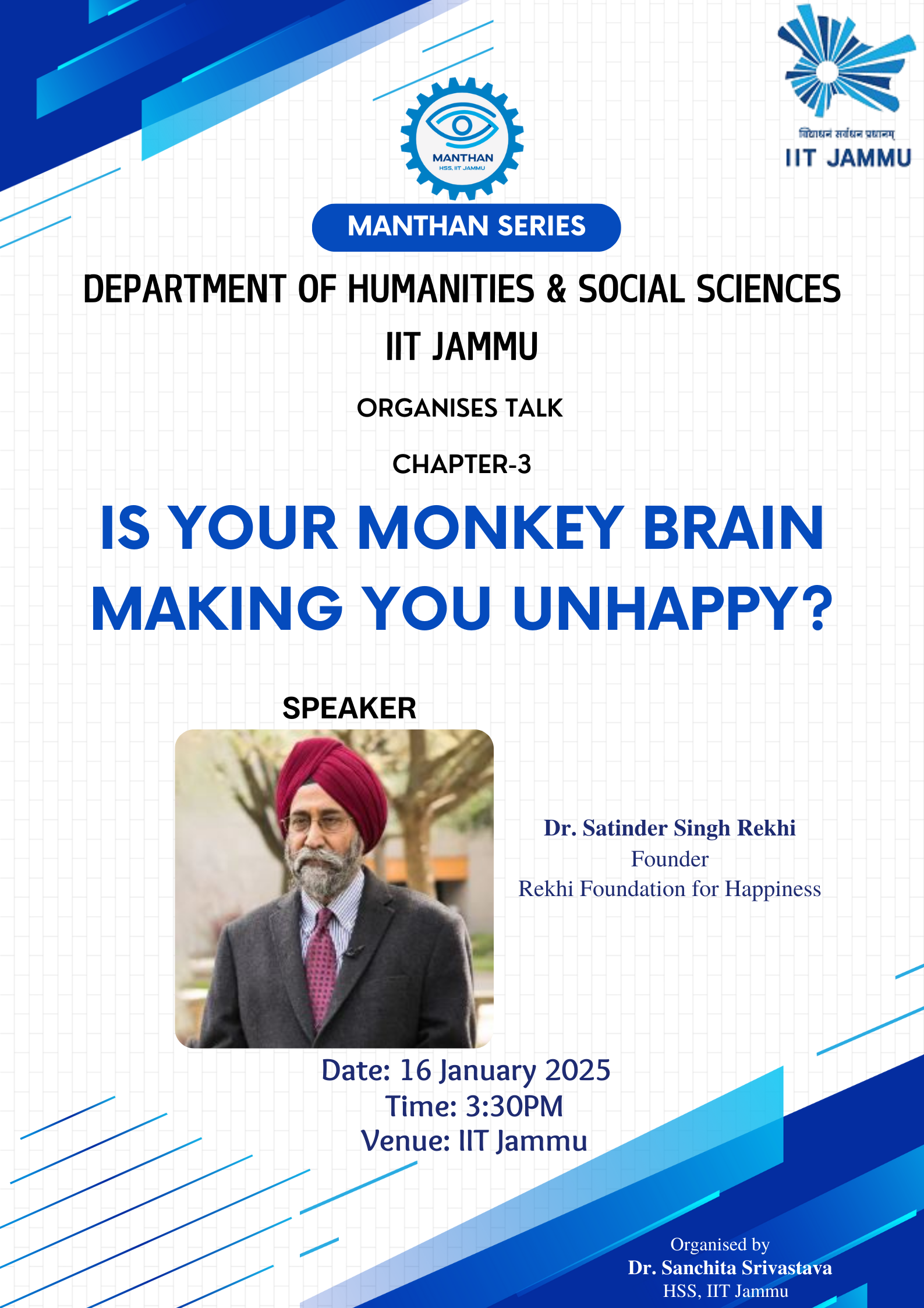 Talk titled “Is Your Monkey Brain Making You Unhappy?”